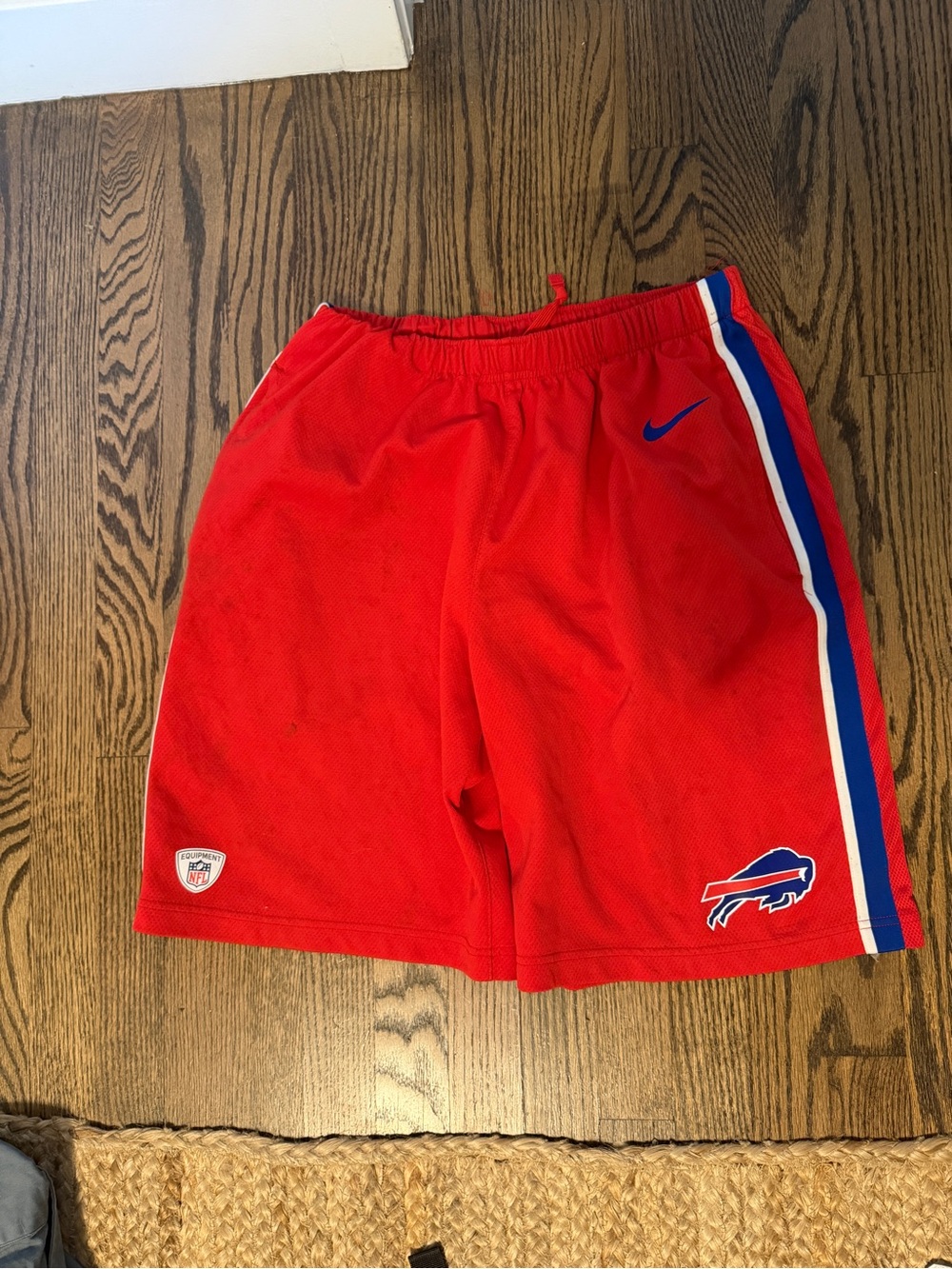Nike Buffalo Bills Red Athletic Shorts with Blue & White Side Stripe Medium